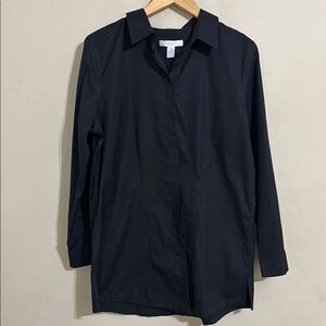 Chico's No Iron Button Down Longline Shirt Size L Capsule Wardrobe Minimalist